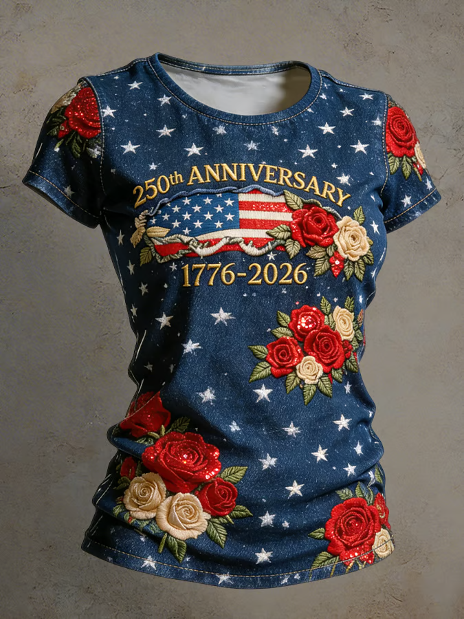 American 250th Anniversary of Patriotism Vintage Print Women's Short-Sleeve T-Shirt