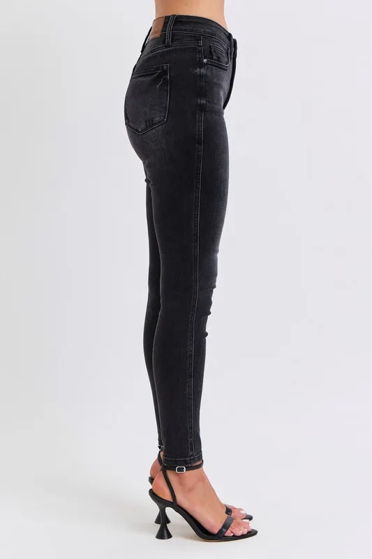 Blue Full Size Midi Rise Tummy Control Skinny Jeans Plus Size