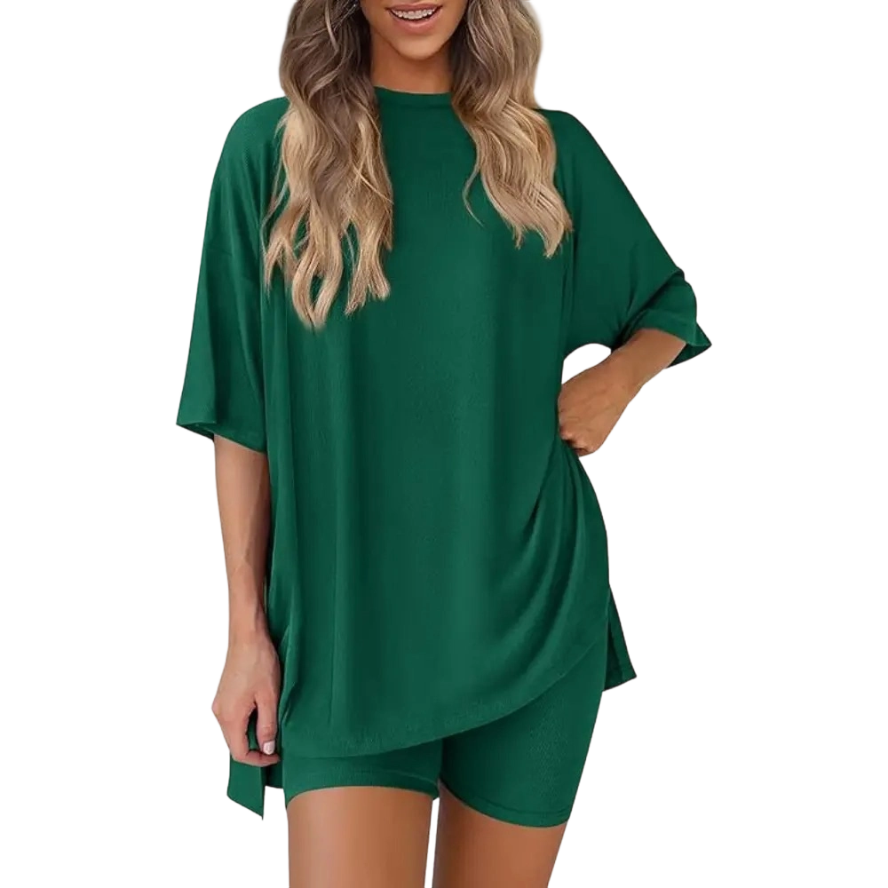 🔥Women's Two Piece Lounge Set Summer Casual Oversized Shirts Biker Shorts
