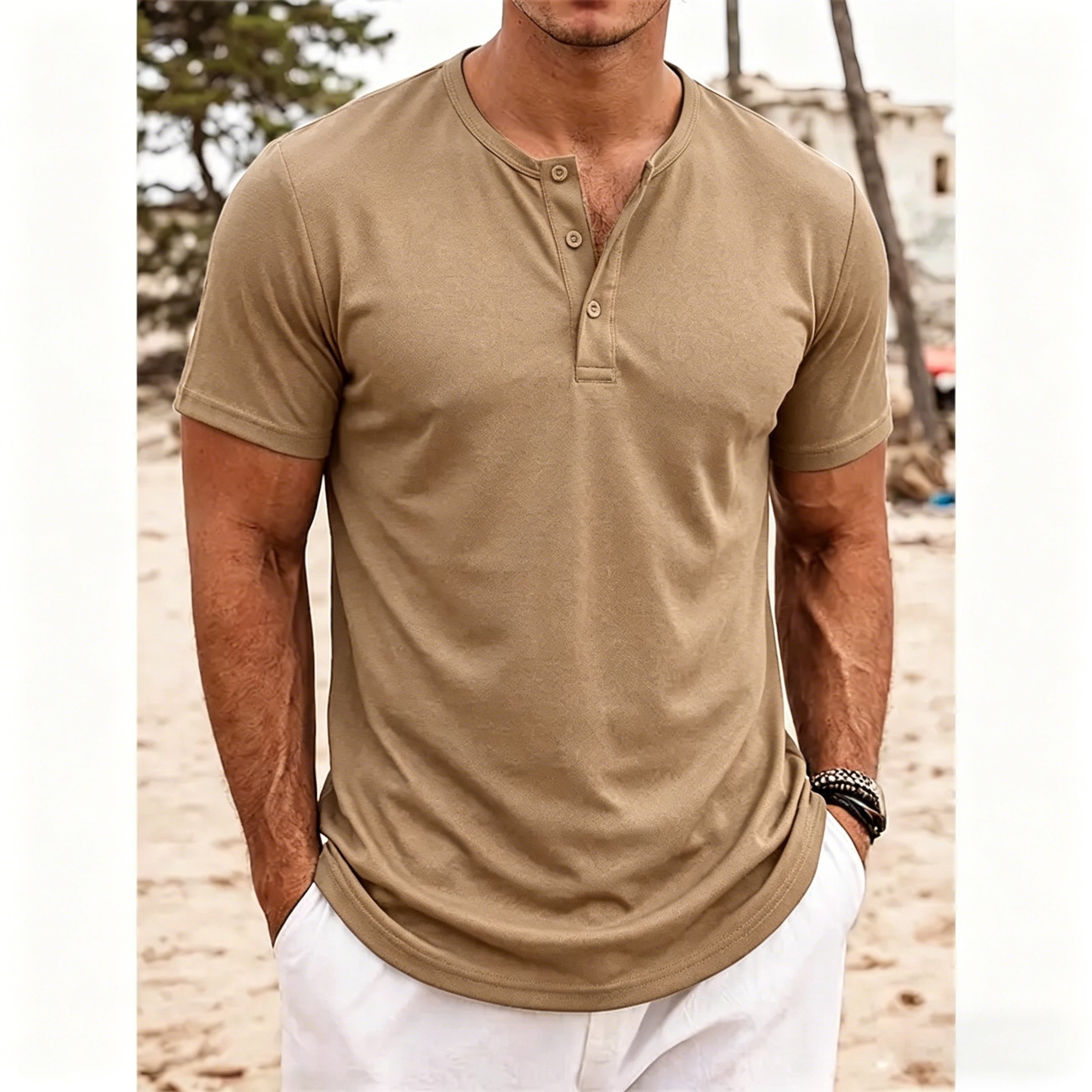 Men’s 8-Pack Henley Shirts – Short Sleeve, Breathable, Casual Everyday & Beach Wear