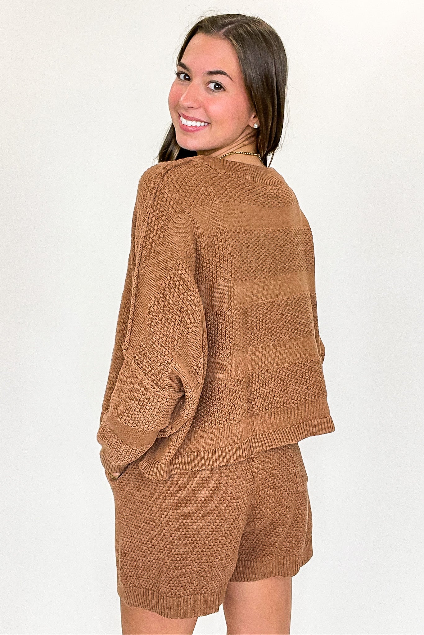 Casual Knit Top and Shorts Set