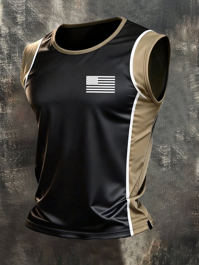 Men's Retro Independence Day Patriot Crew Neck Tank Top