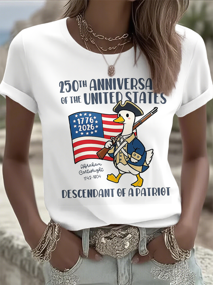 Ladies' Casual 250Th Anniversary Celebration Of The Founding Of The United States, Personalized Printed Round Neck T-Shirt