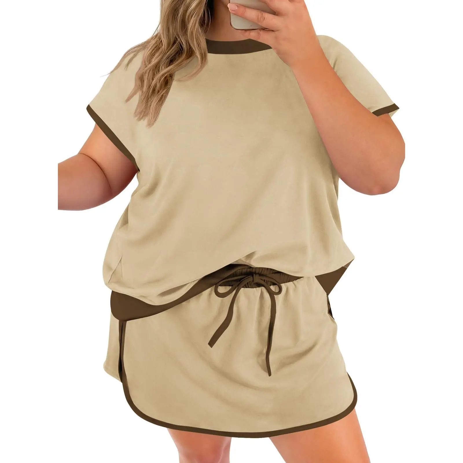 Women's Plus-Size Two-Piece Polyester Shorts Set