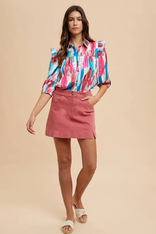 Comfort Stretch Cotton Slit Detailed Mini Skirt