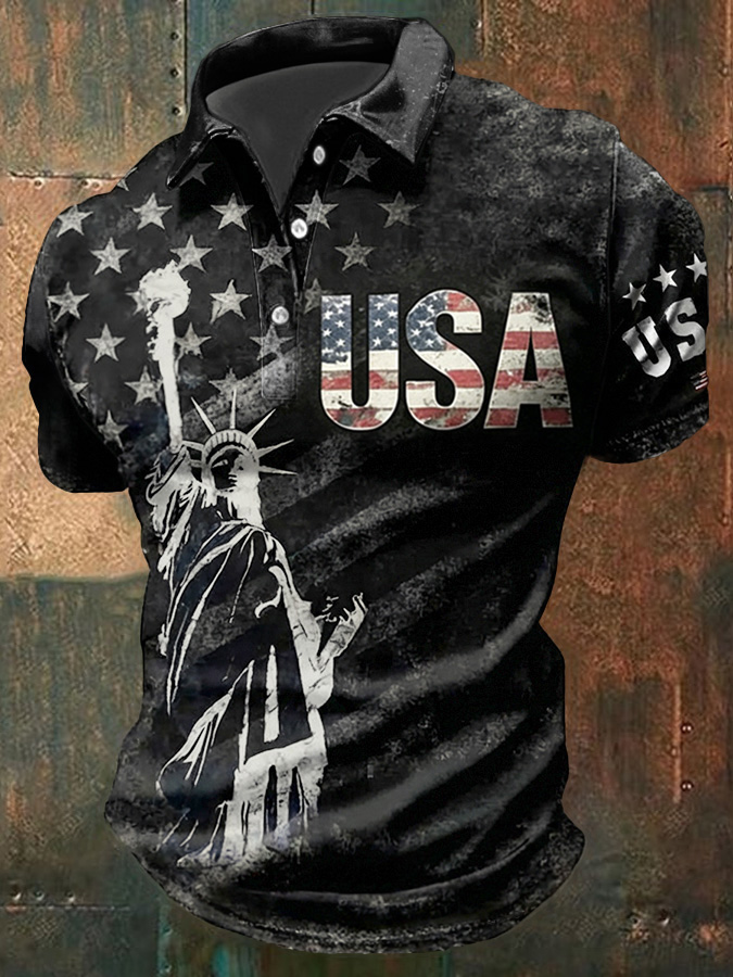 Men'S Casual American Independence Day Printed Celebration Short Sleeved Polo Shirt