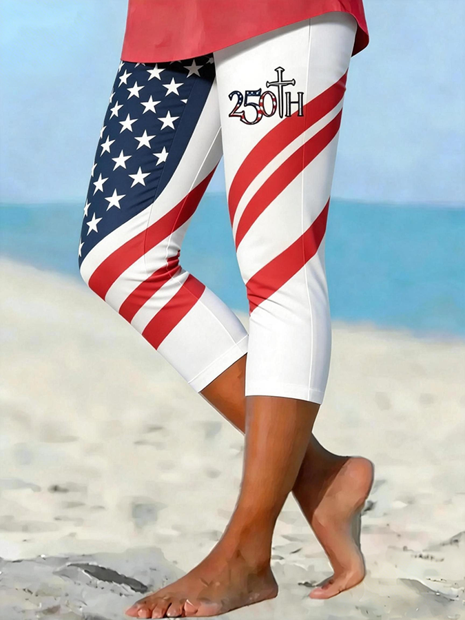 Women's Casual American Flag Art Printed Leggings