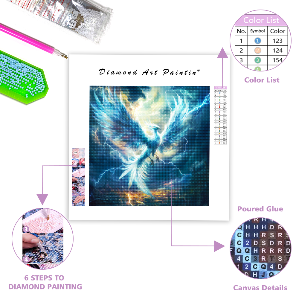 Silver Phoenix Rising - Diamond Painting