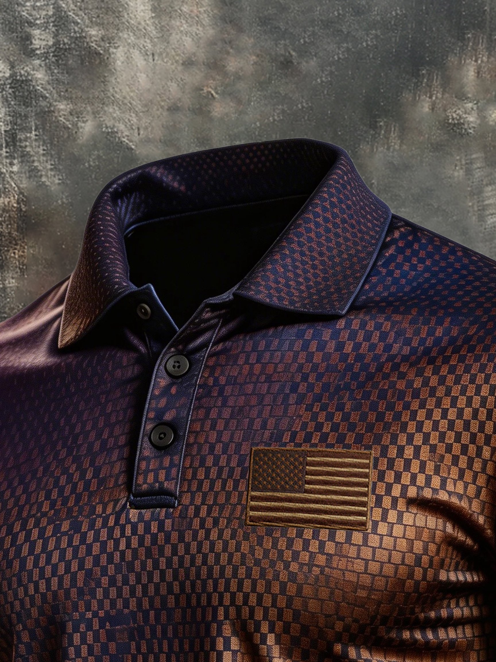 Men's Retro Patriotic Color-Block Short-Sleeve Polo Shirt