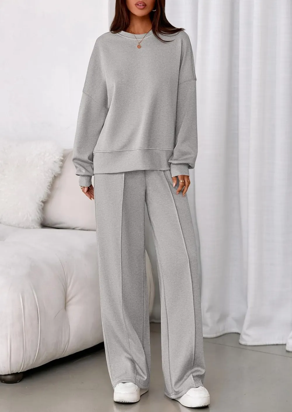 2 Piece Sets For Women Fall Trendy Long Sleeve Sweatshirt Wide Leg Pants Loungewear