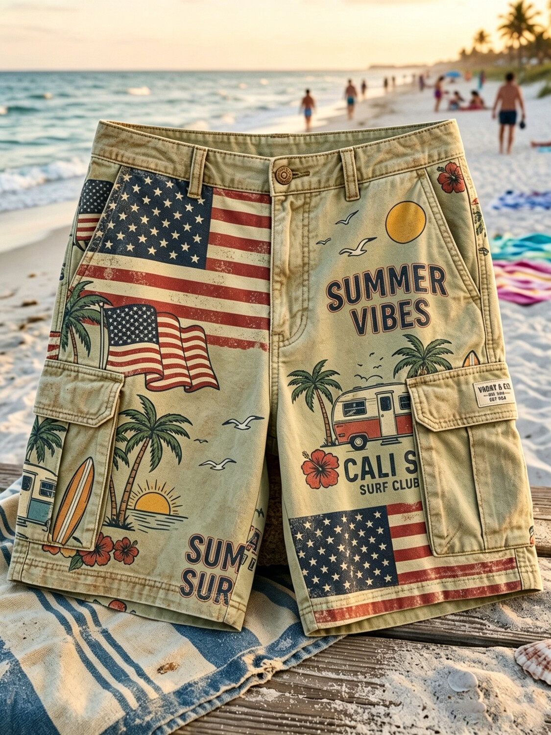 Men's Hawaii Summer Vibes Beach Palm Tree Print Cargo Shorts