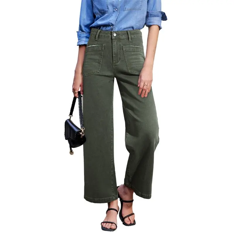 Women's Wide Leg Jeans High Waisted Stretchy Jeans Straight Leg Loose Fit Zimbaplatinum Ankle Denim Pants