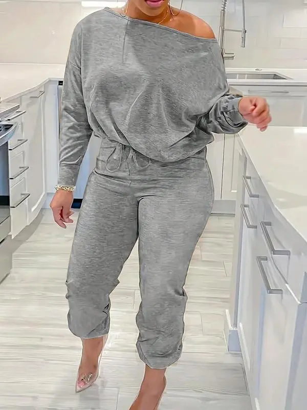 Plus Size One Shoulder Lounge Set – Soft, Casual & Chic