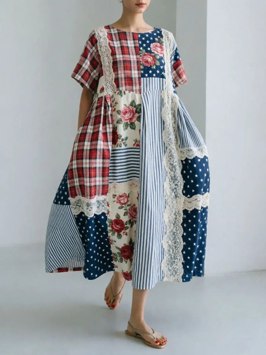 Women's Patchwork Floral Print Casual Dress