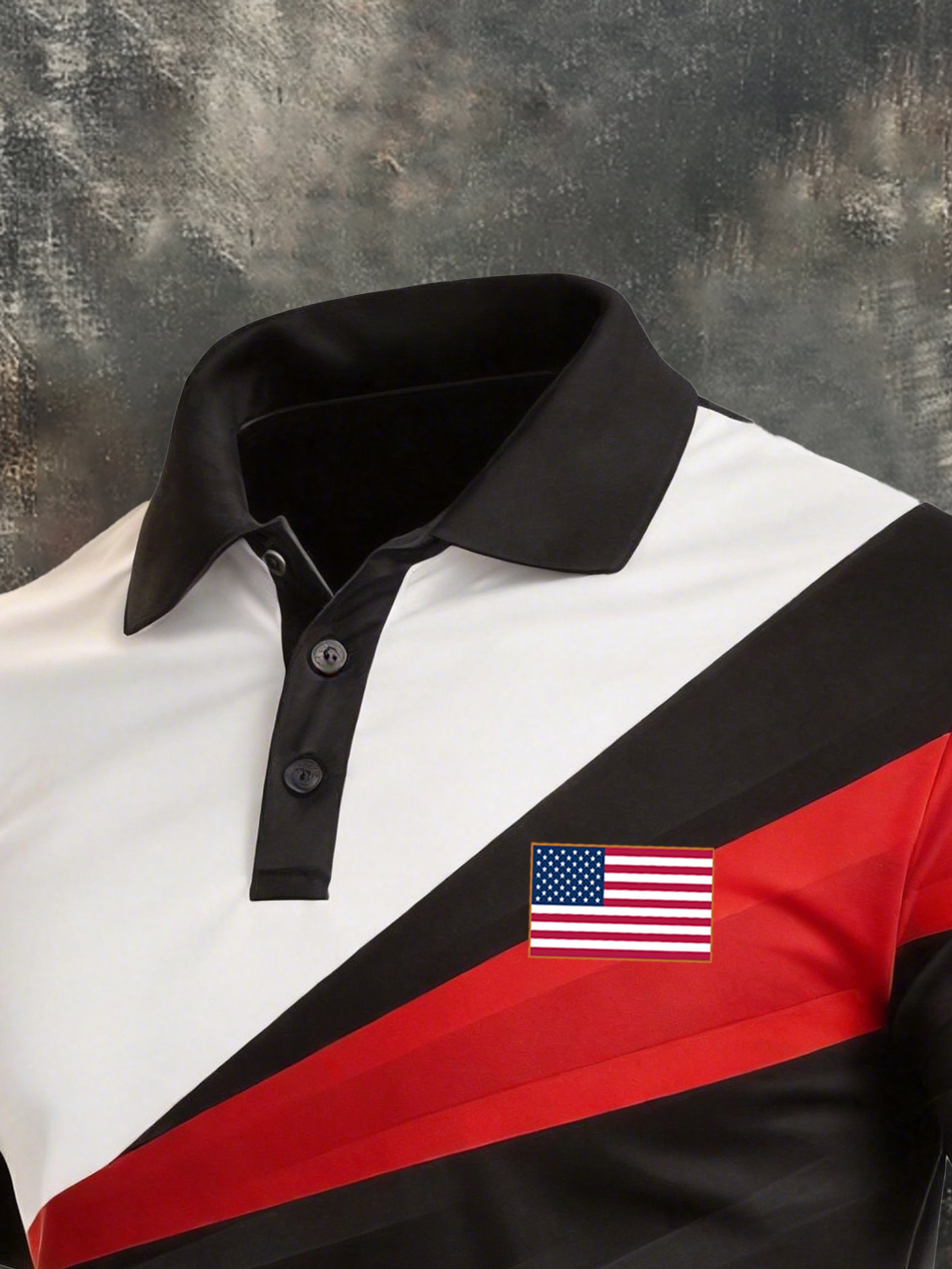 Men's Retro Patriot Color Block Polo Collar Short Sleeve