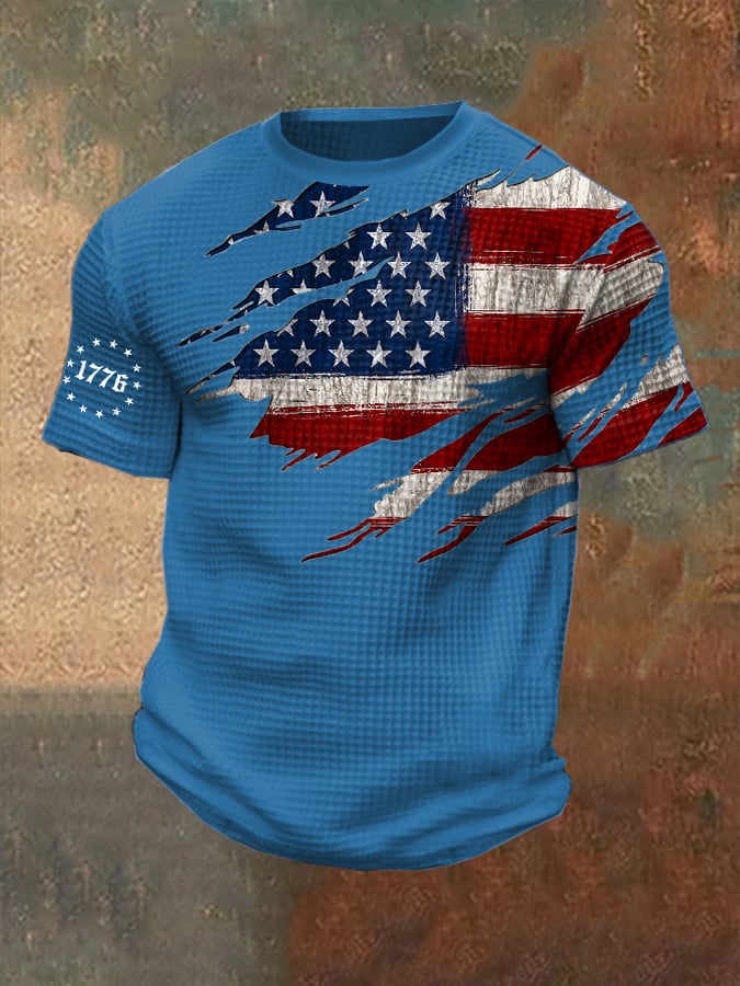 Men's Vintage Flag Design Independence Day Waffle T-Shirt