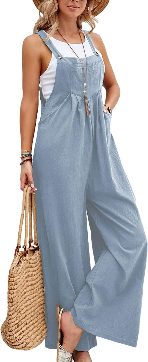 Women Cotton Loose Summer Wide Leg Pants Jumpsuit Rompers for Women