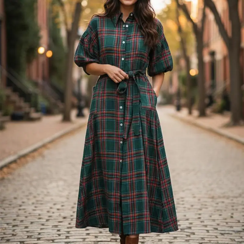 Christmas Womens Casual Button Down Shirt Dress