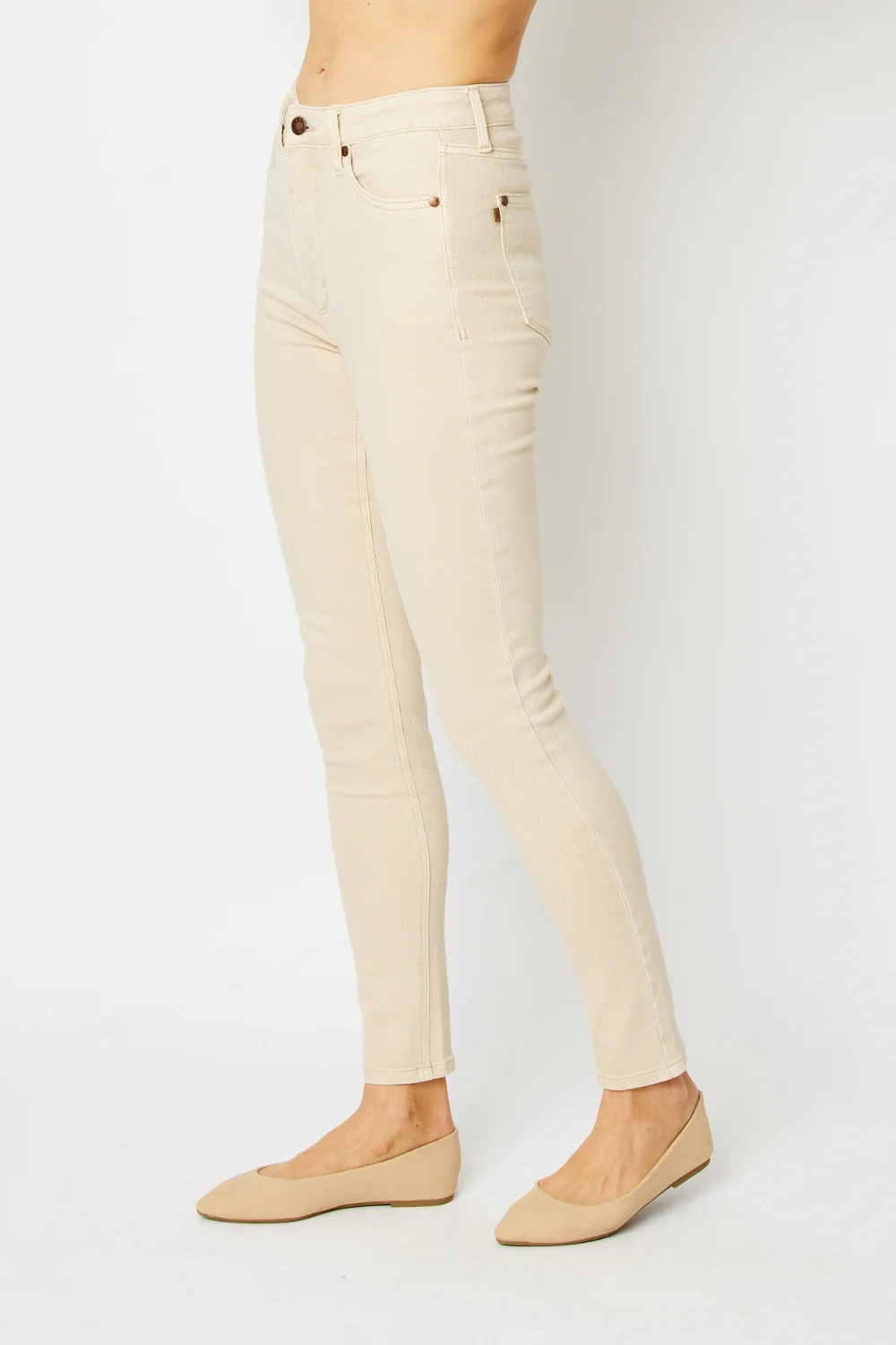 Blue Full Size Garment Dyed Tummy Control Skinny Jeans
