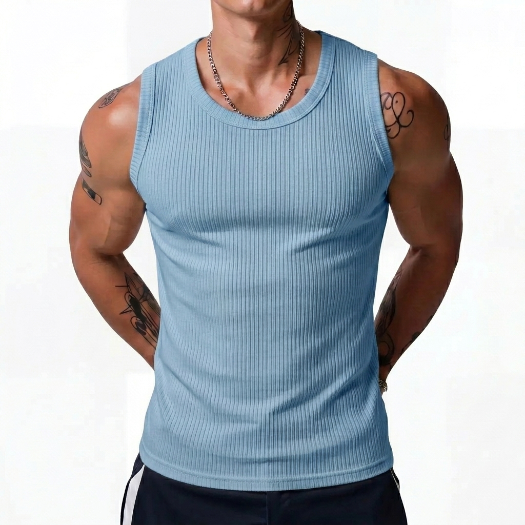 Men's Wide Strap Ribbed Muscle Tank Top