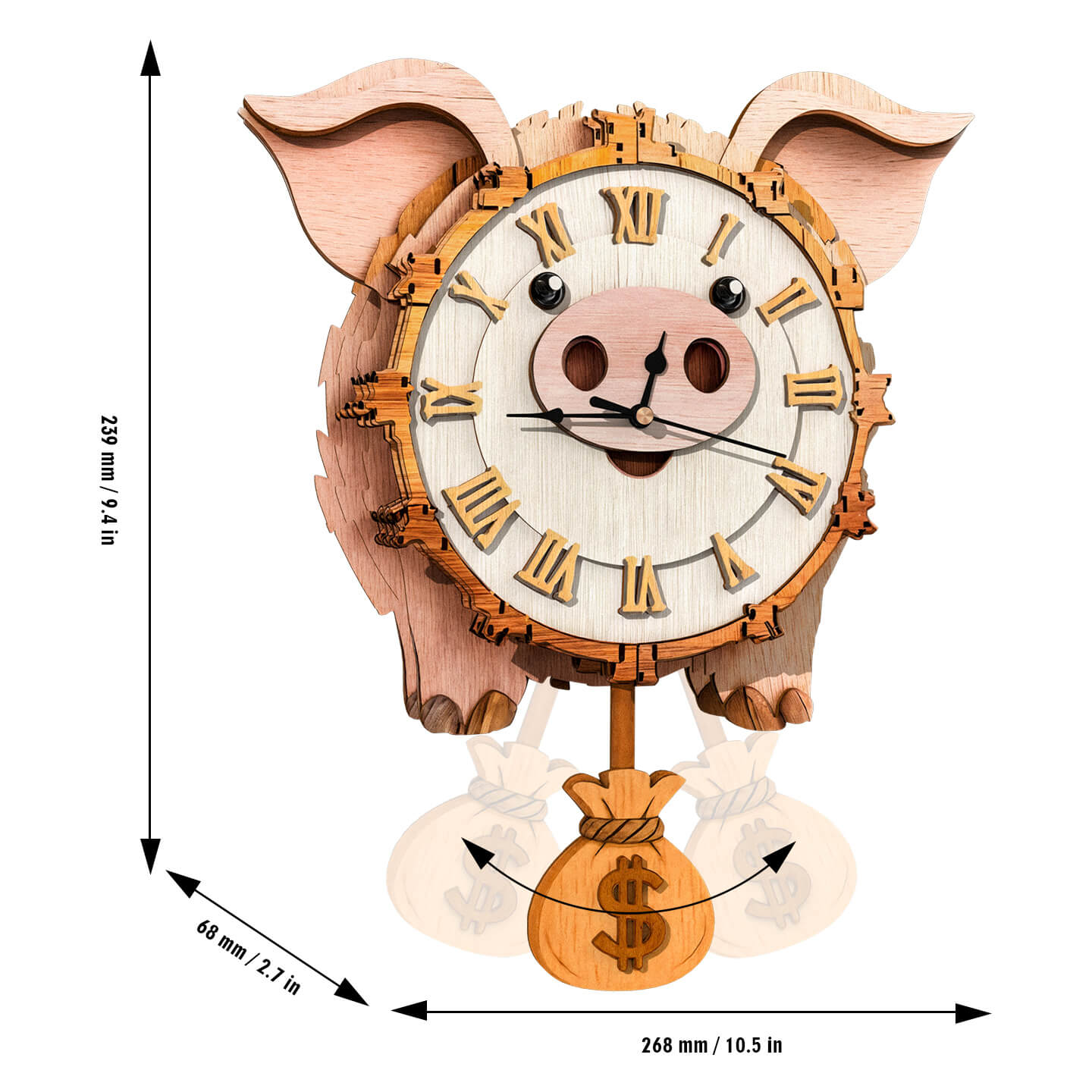 Pig DIY Wooden Clock, 3D Puzzle Craft Kit