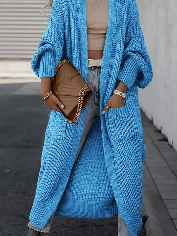 Women's Solid Drop Shoulder Long Cardigan