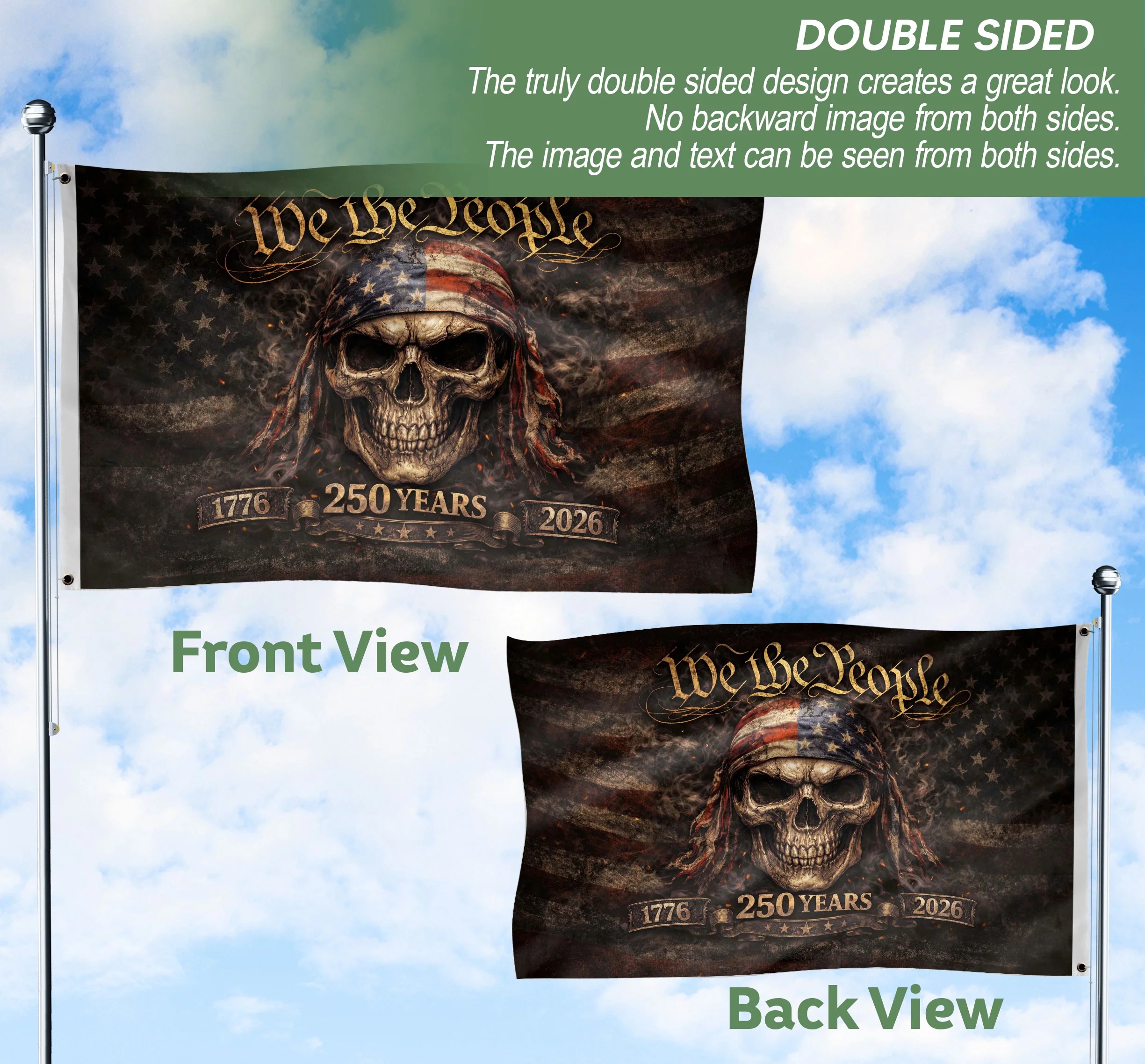 We The People 1776–2026 Flag – Patriotic Skull 250 Years House Flag