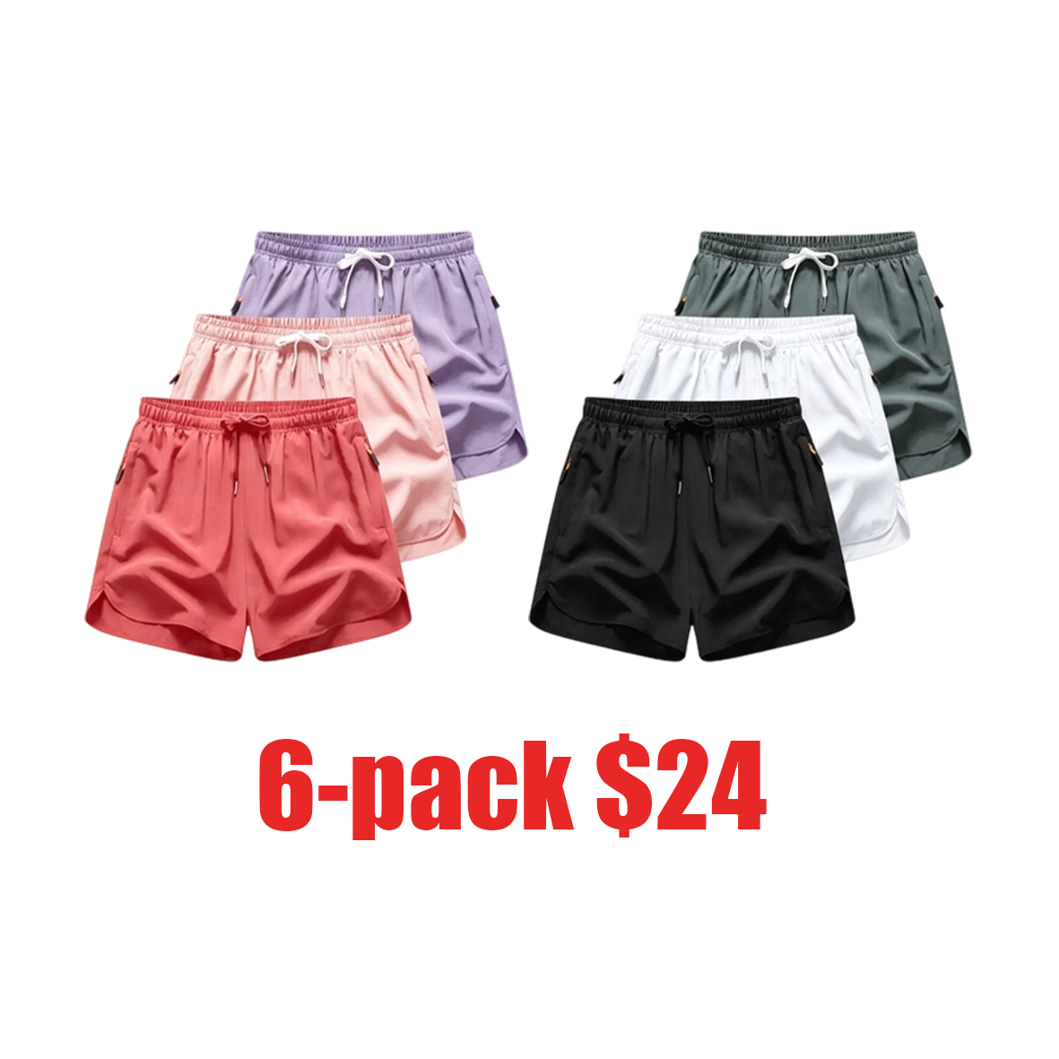 Women's 3-Pack Quick-Dry Athletic Shorts – Elastic Waist with Drawstring & Zippered Pockets for Summer Sports