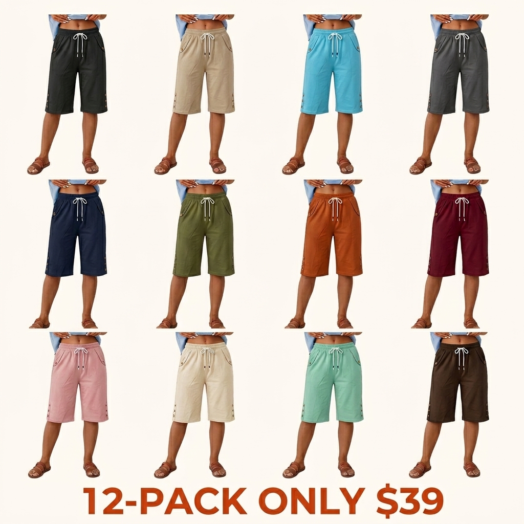 Women's loose-fit Bermuda shorts featuring an elastic waistband with a drawstring.