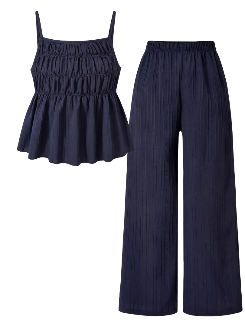 Women's 2-Piece Solid Color Cami Top & Wide Leg Pants Set – Street Fashion Casual Outfit for Daily Outdoor Wear, All-Season Ladies Clothing