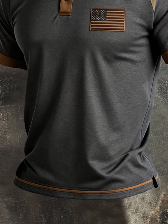Men's Retro Patriot Color Block Polo Collar Short Sleeve