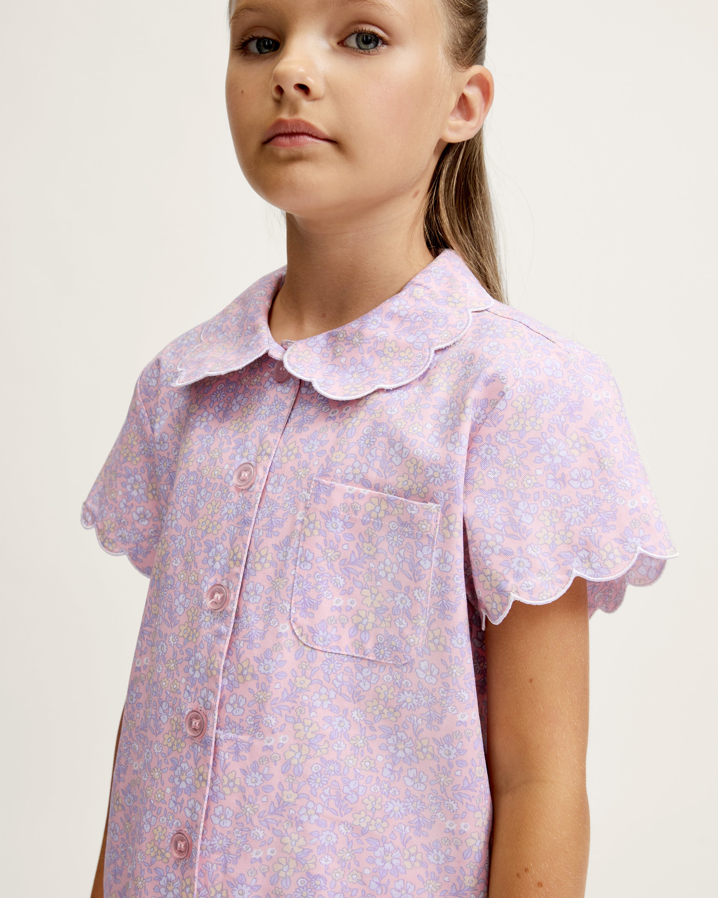 Kid's Twill Colette Short Set in Fleur Blush