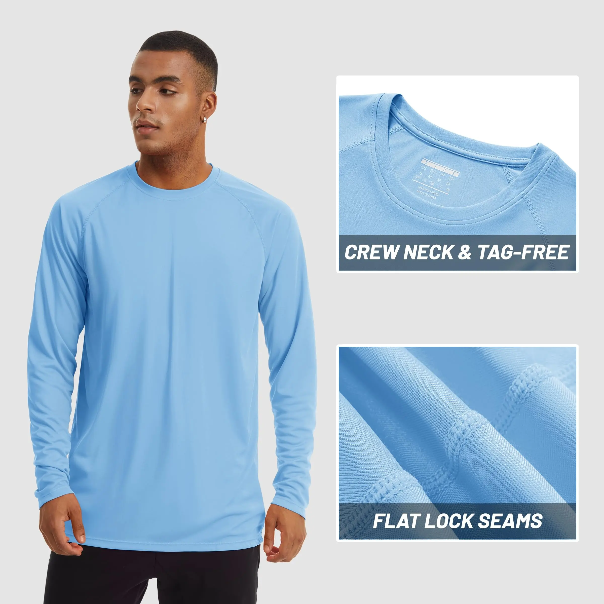 Men's UPF 50+ Long Sleeves Shirts Quick Dry Lightweight Summer Sportswear Tops