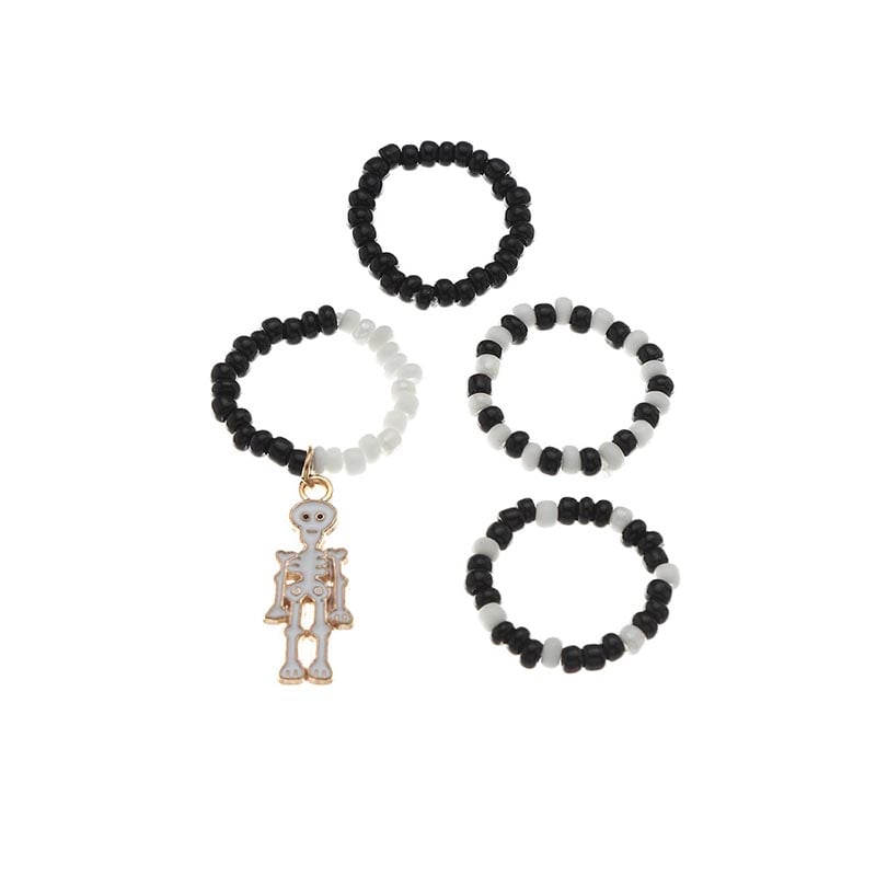 Fashionable And Creative Elastic Rice Beads Skull Skeleton Design Ring