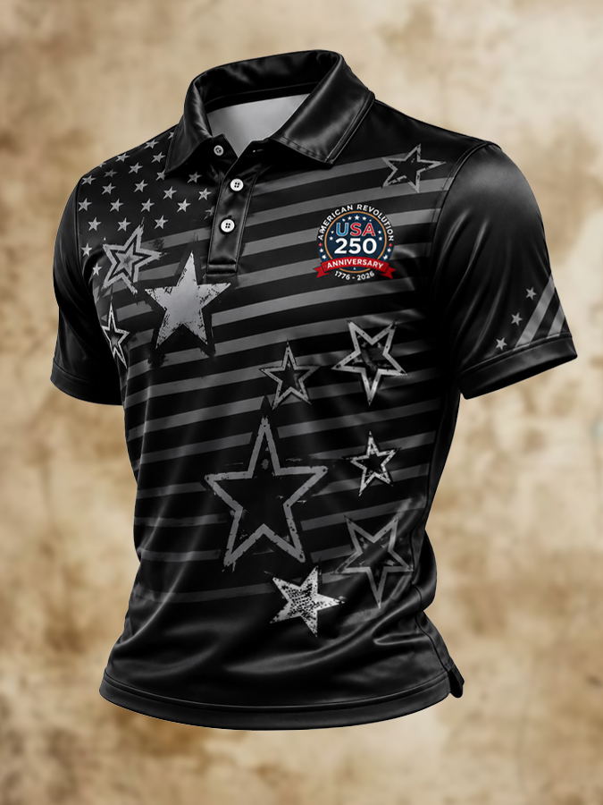 Men'S Vintage Star Striped American Flag 250Th Anniversary Polo Shirt