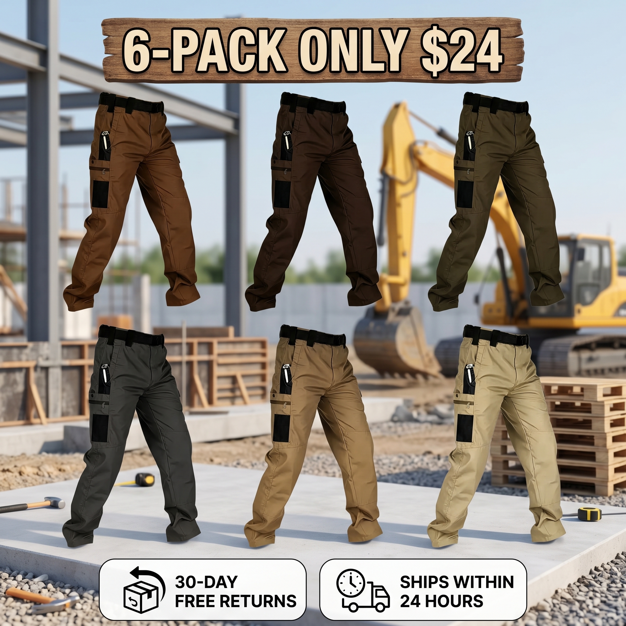 Men's Solid-Color Tactical Cargo Pants—Crafted from a new 230g/m² fabric, featuring multiple pockets and zipper closures.