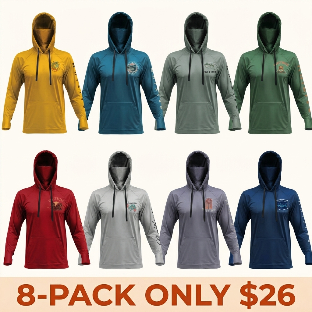 Fishing & Construction Shirt — UPF 50 Sun Protection Long-Sleeve Hoodie (With Built-in Neck Gaiter)