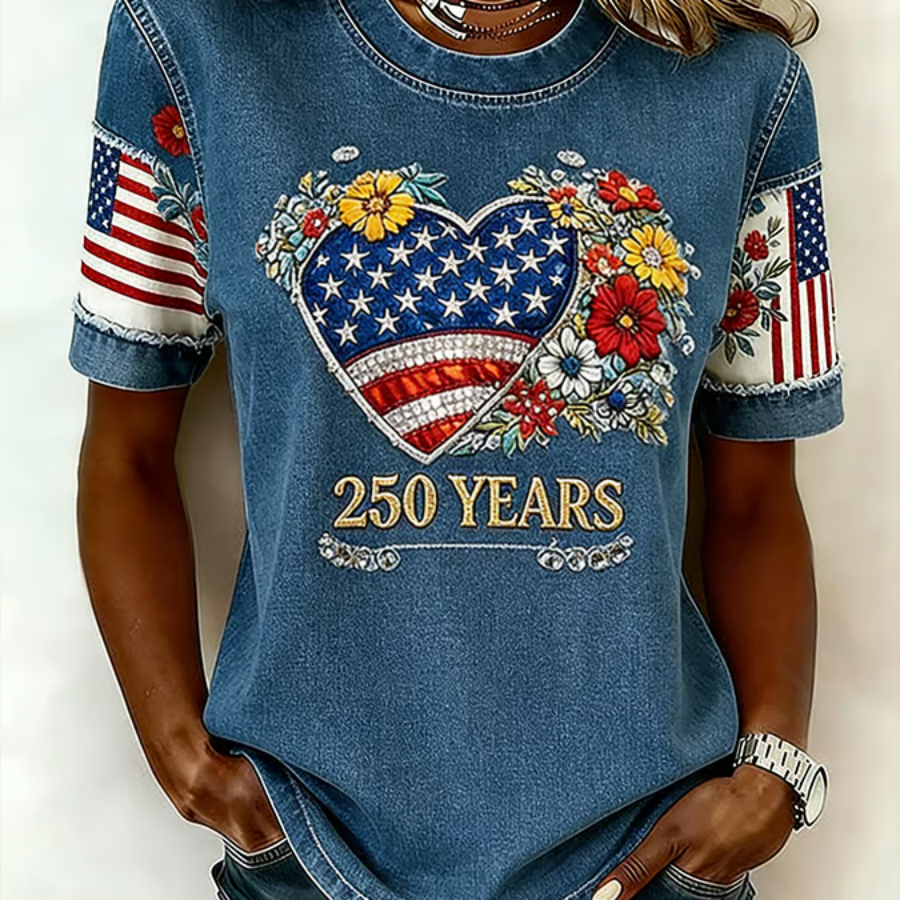 American 250th Anniversary of Patriotism Vintage Print Women's Short-Sleeve T-Shirt