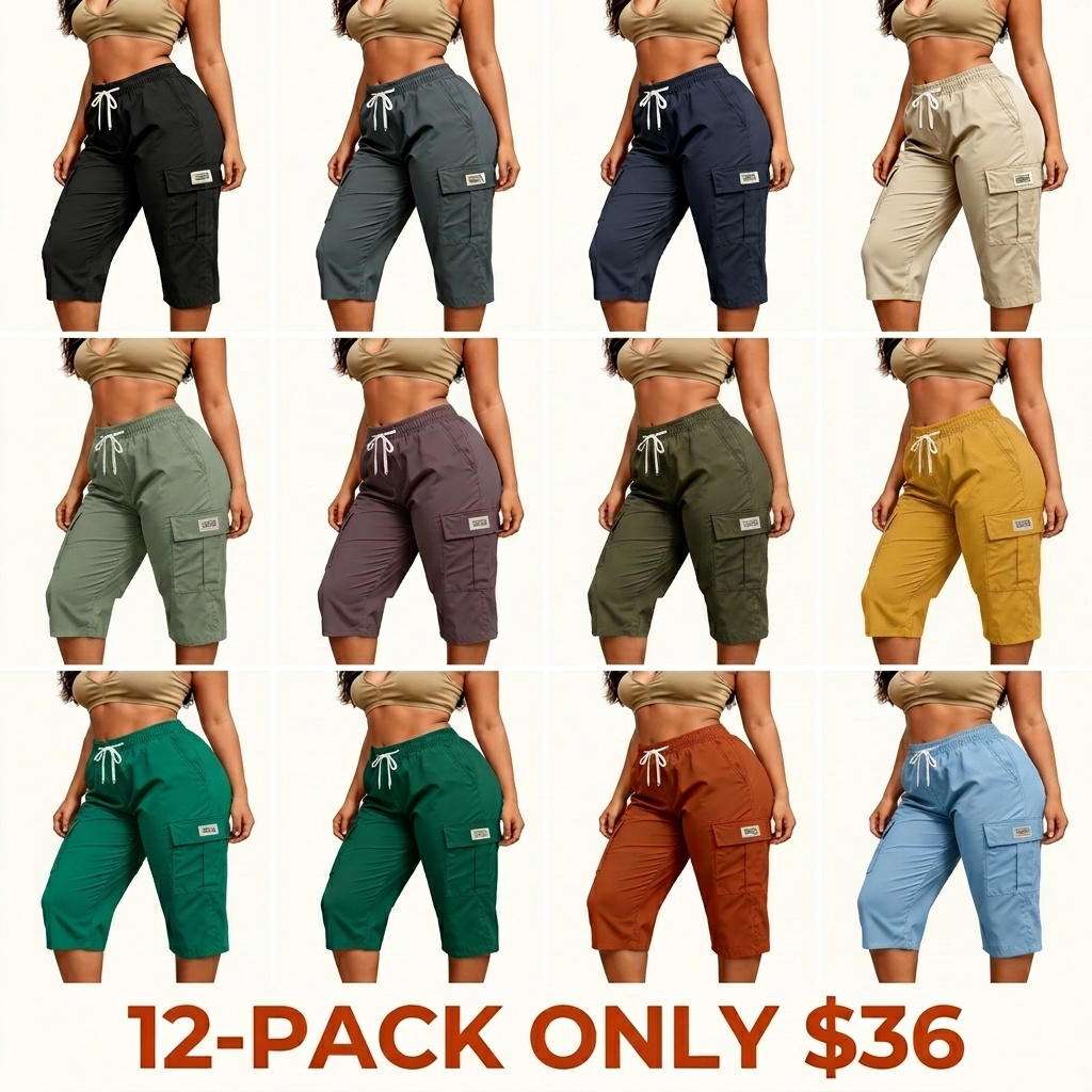 Women's Stylish Solid-Color Cropped Cargo Pants