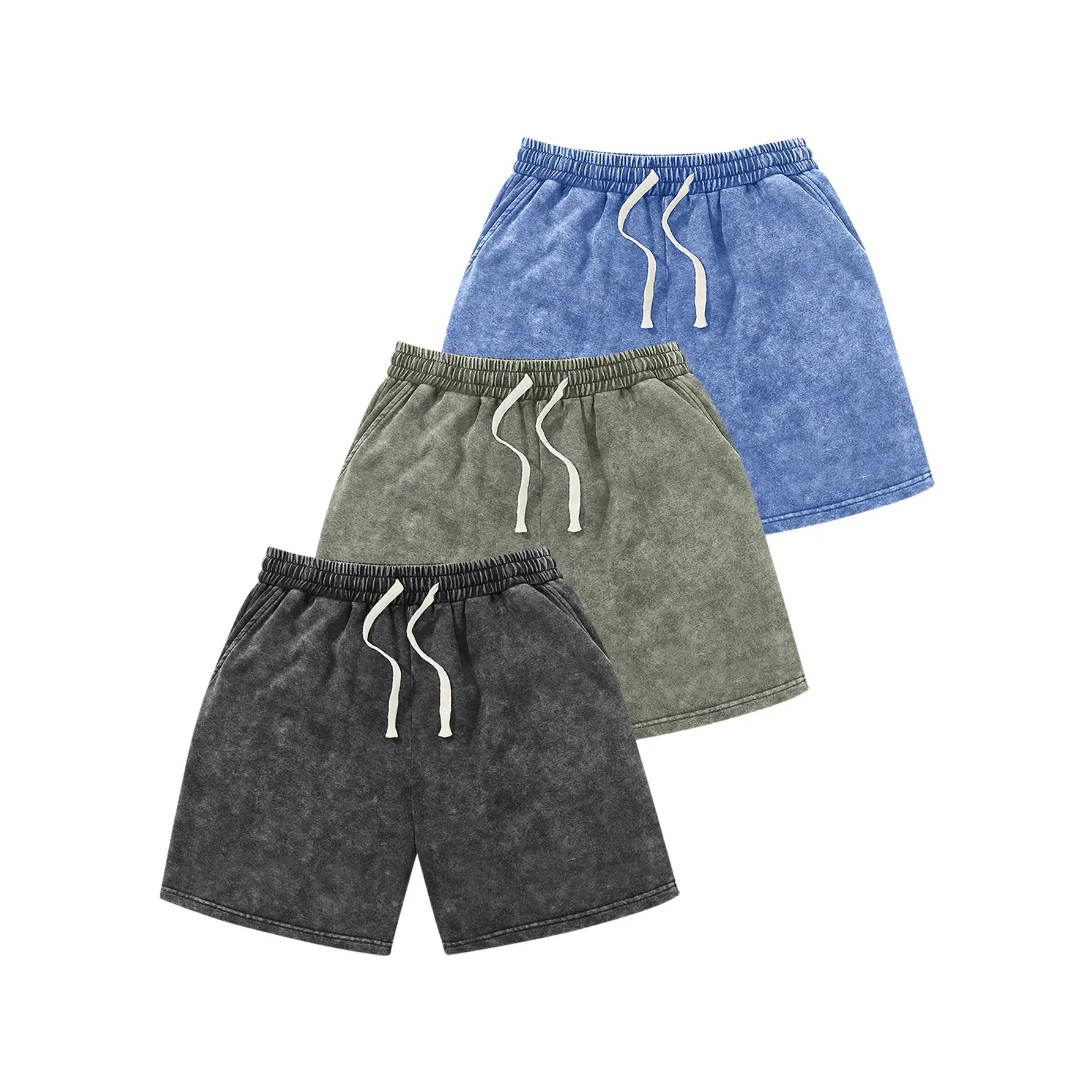 Men’s Snow-Wash Cotton Blend Drawstring Shorts