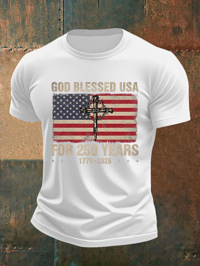 Men'S God Blessed USA for 250 Years 1776-2026 250 Years America T-Shirt
