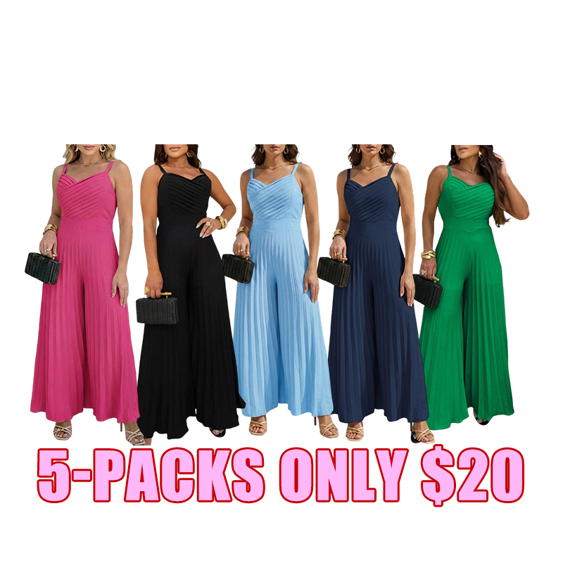 Flowy Pleated Wide-Leg Jumpsuit