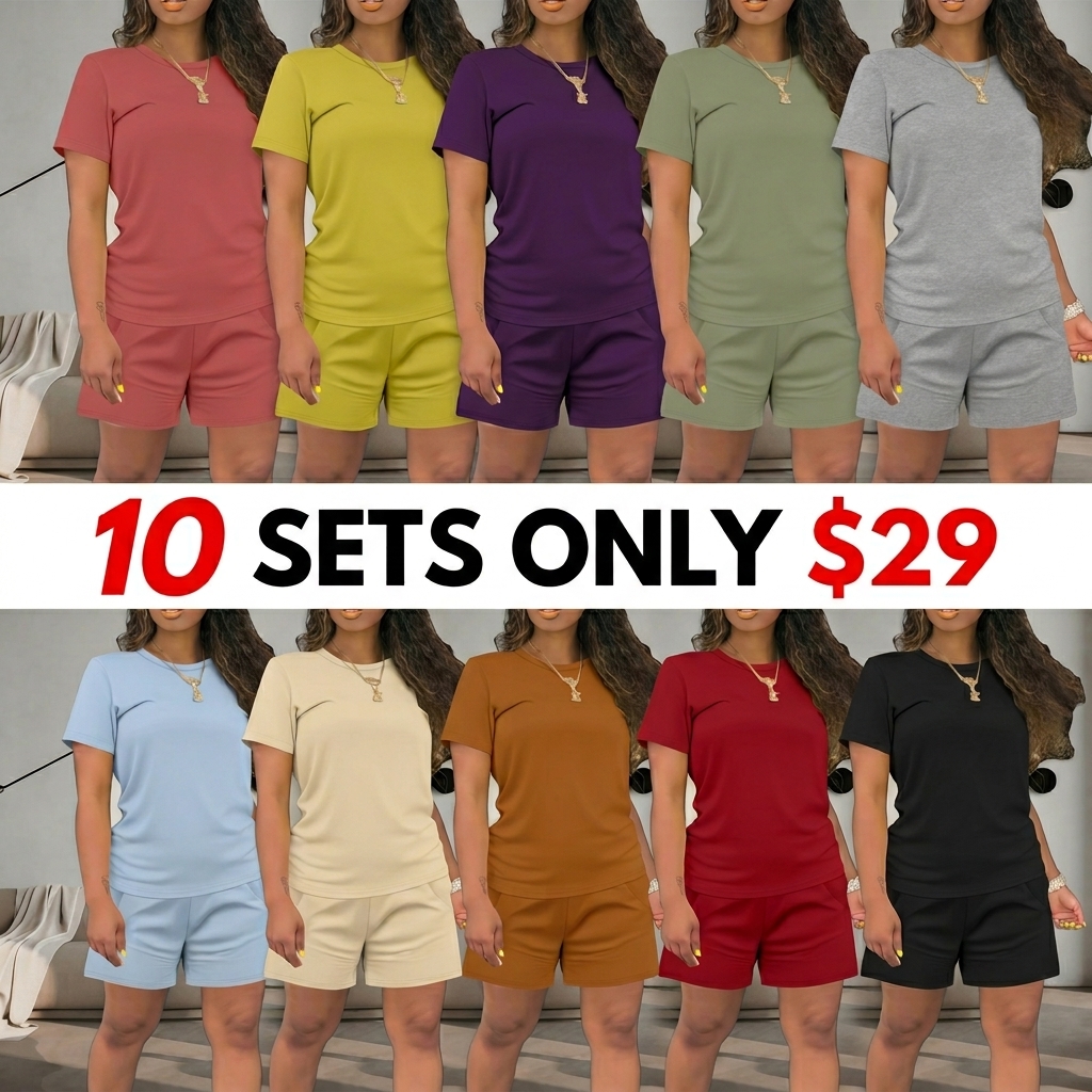 Women's Summer Casual Set, Regular-Fit Short-Sleeve Top & Shorts