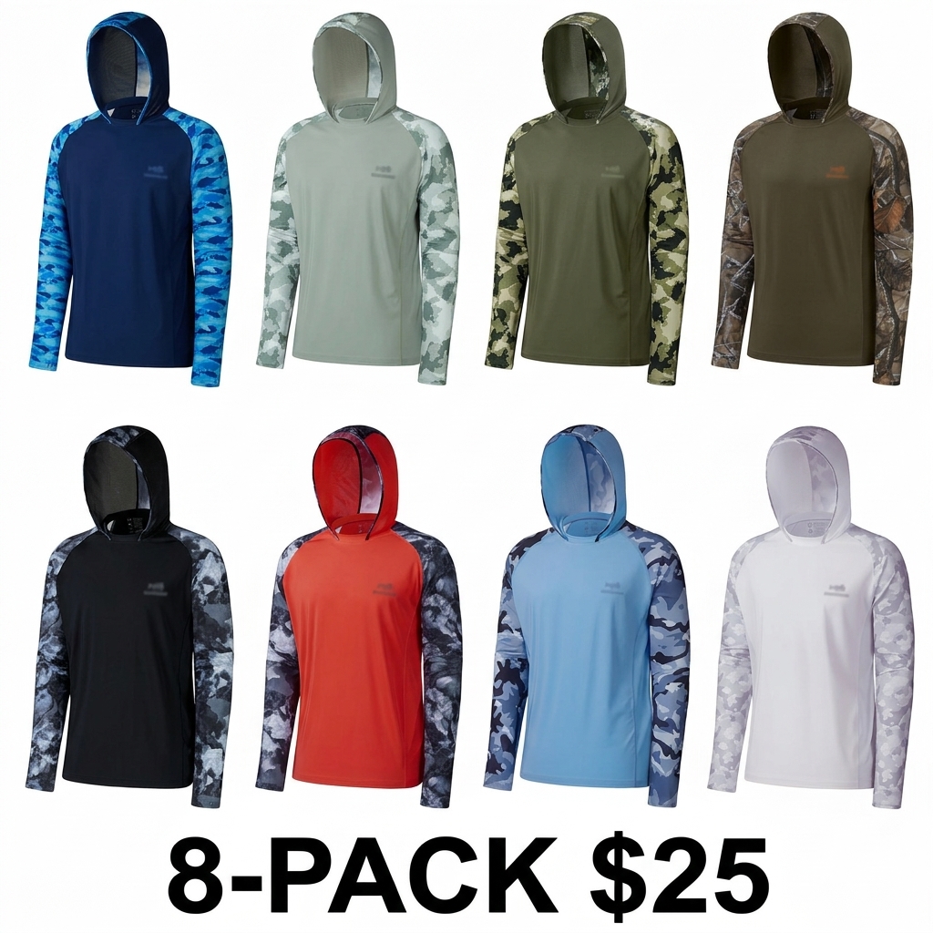 Men's UPF 50+ Long Sleeve Fishing Hoodie – Camo Cooling Shirt with Pockets & Thumbholes