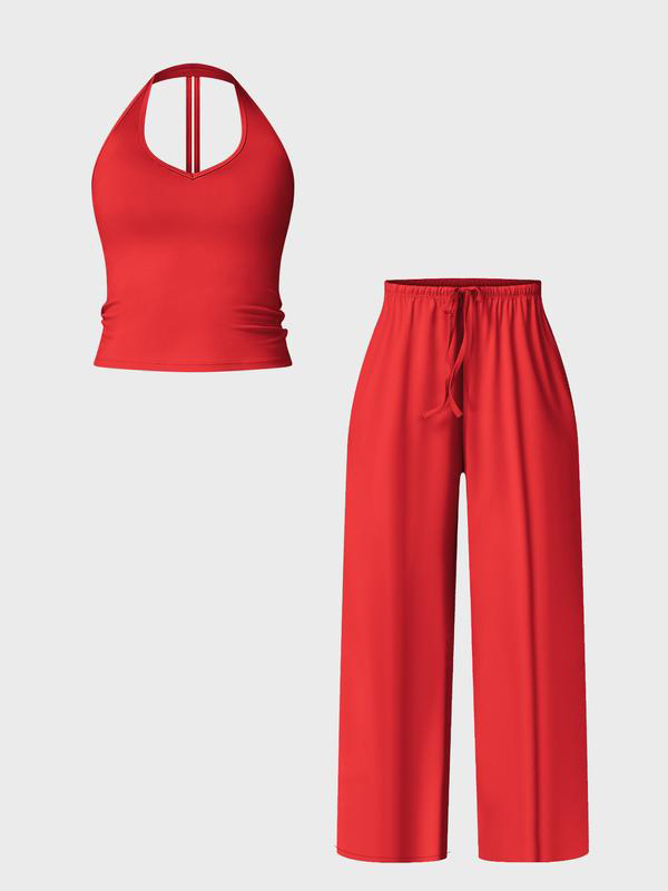 Women's Halter Top & Wide Leg Pants Sports Set