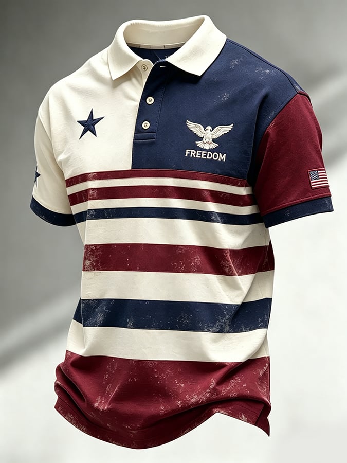 Men'S Casual Independence Day Print Polo Shirt