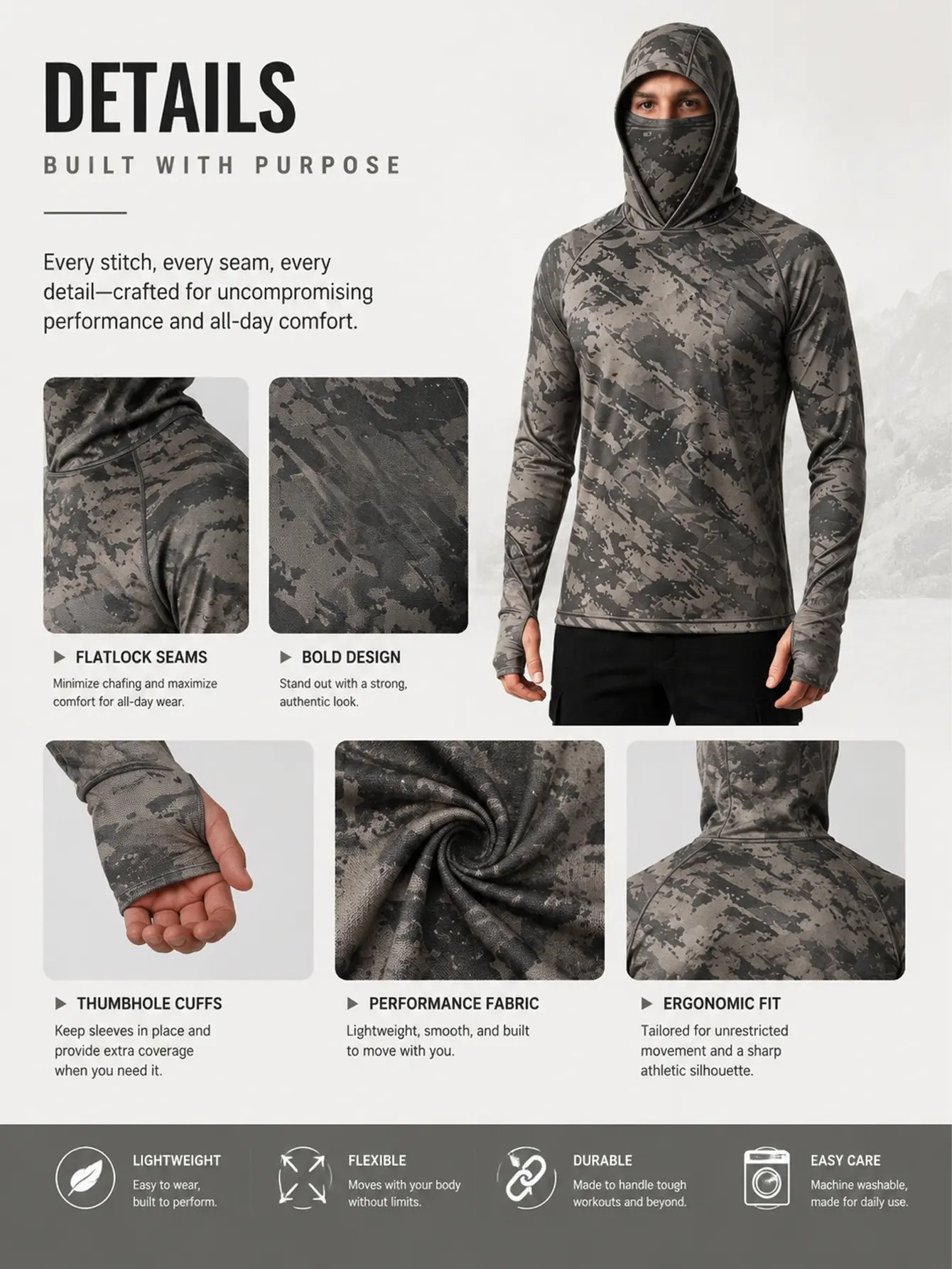 Men’s Camouflage Balaclava Hoodies 5-Pack for Outdoor Activities