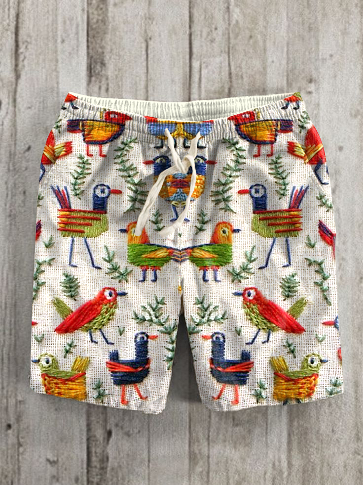 Men's Boho Summer Bird Print Shorts