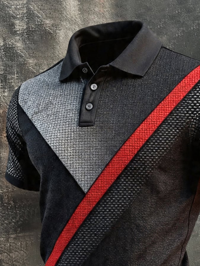 Men's Retro Patriotic Color-Block Short-Sleeve Polo Shirt