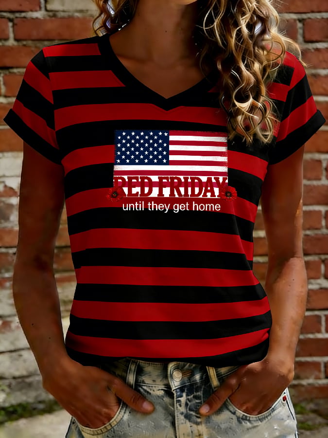Women's Casual Red Friday Print Short-Sleeve T-Shirt